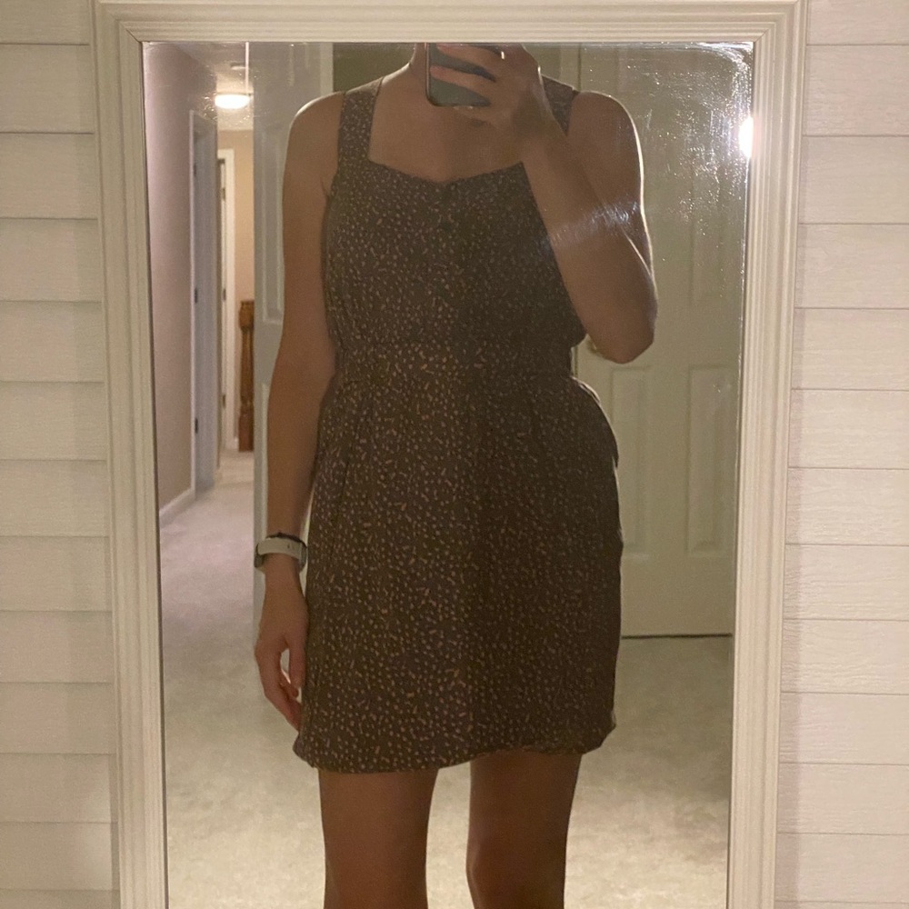 BCBG GENERATION BROWN WITH PINK SLEEVELESS BUBBLE HEM DRESS XS